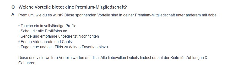Auszug aus den C-Date FAQ: Welche Vorteile bietet eine Premium-Mitgliedschaft