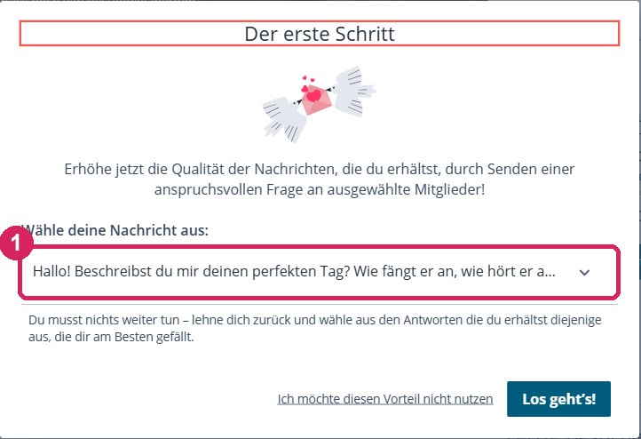 Funktion Der erste Schritt bei eDarling: eine vorformulierte Frage an ausgewählte Mitglieder senden