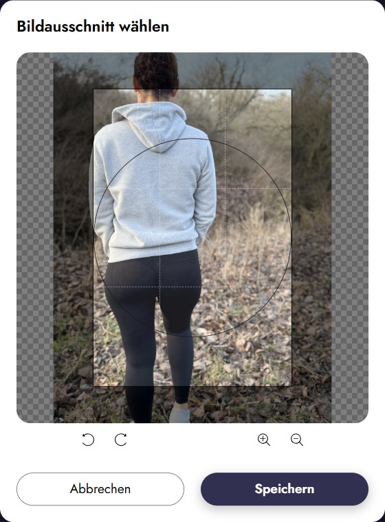 Profilfoto hochladen bei ElitePartner: Bildausschnitt wählen mit Drehen und Zoom